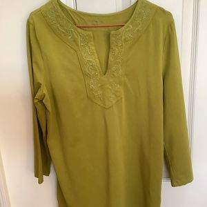 Olive green v- neck top. Charter Club Size M